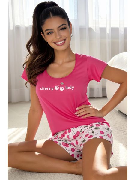Cotton pajamas with shorts - Cherry fuchsia