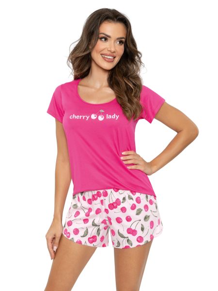 Cotton pajamas with shorts - Cherry fuchsia - 2