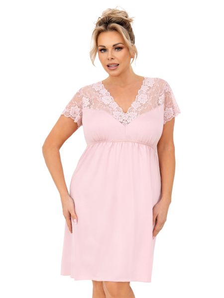 Women's nightdress with lace - Livia plus size powder pink