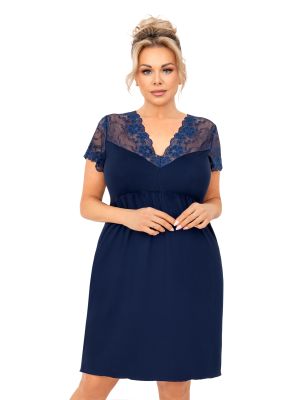 Women's nightdress with lace - Livia plus size dark blue