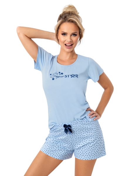 Women's cotton blue pajamas - Star short - 2
