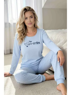 Women's long pajamas blue - Star long