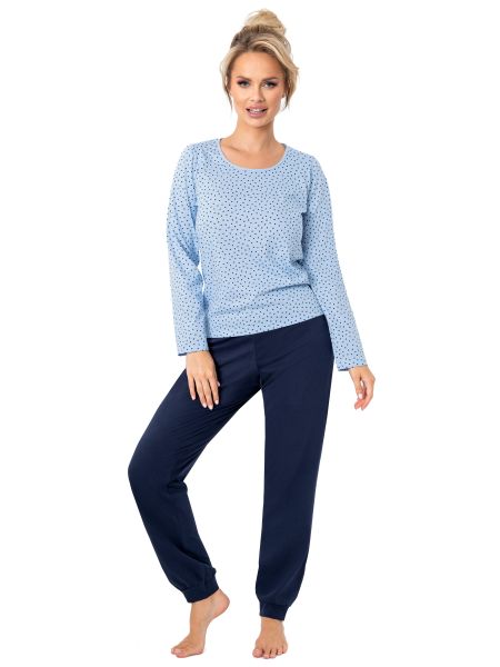 Women's cotton pajamas with long pants - Star long navy blue - 2
