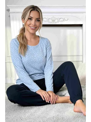 Women's cotton pajamas with long pants - Star long navy blue