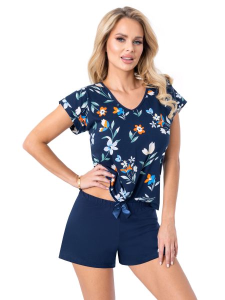 Women's cotton pajamas navy blue - Caroline short - 2