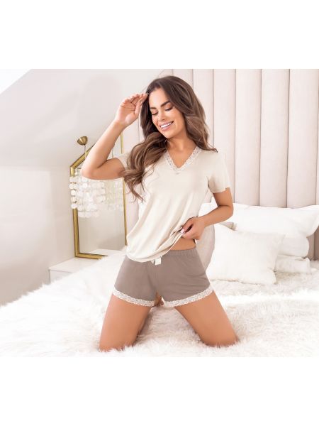 Women's pajamas with lace - Daphne short beige