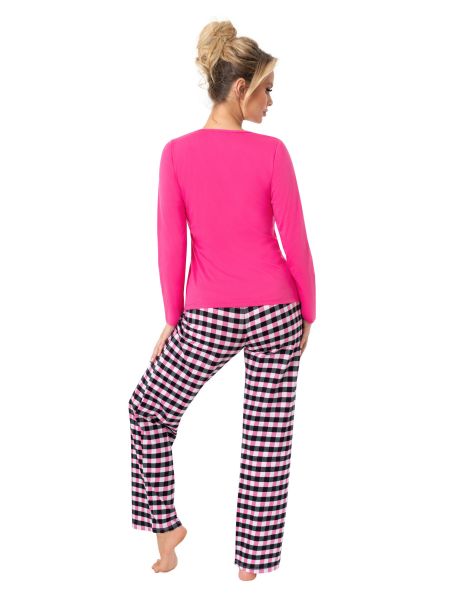 Women's checkered cotton pajamas - Sleep long fuchsia - 2