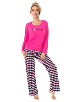 Women's checkered cotton pajamas - Sleep long fuchsia