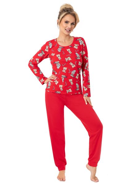 Christmas pajamas long pants - Bear long red