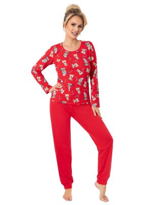 Christmas pajamas long pants - Bear long red