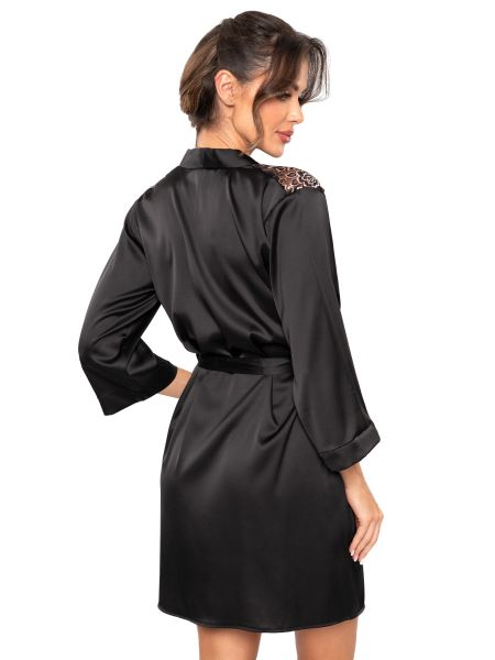 Black satin bathrobe with lace - Sabrina - 2