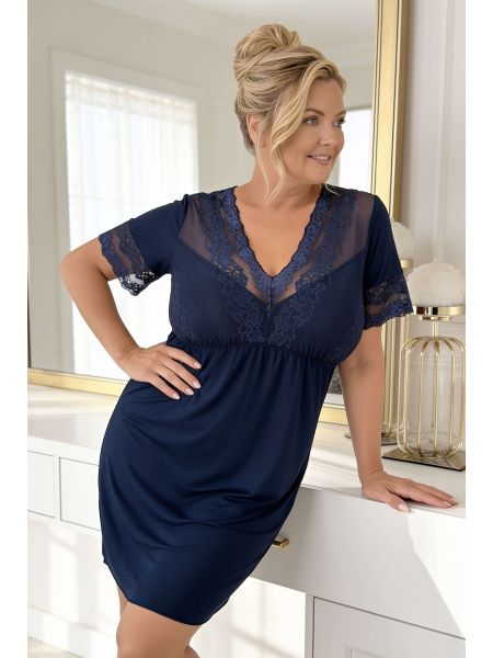 Elegant navy blue nightdress - Linda plus size dark blue