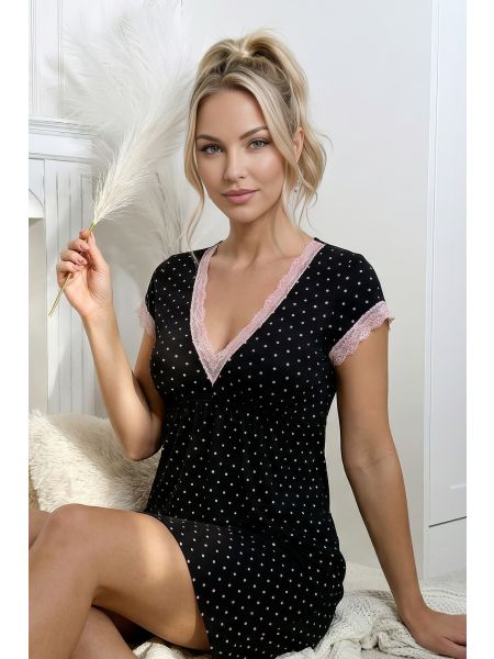 Black polka-dot nightdress - Pati - 3