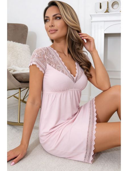 Pink nightdress with lace - Polly