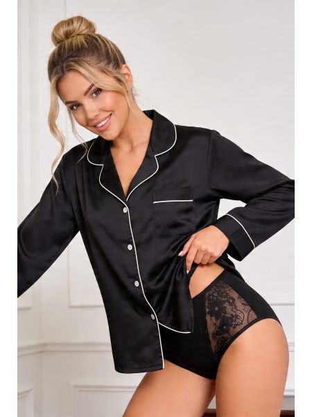 Black high-waisted cotton panties with lace - 272