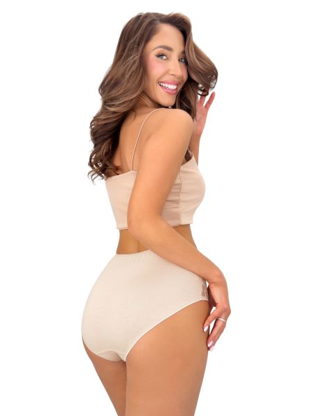 Beige high-waisted cotton panties with lace - 272 - 3