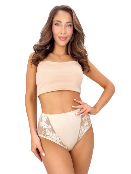 Beige high-waisted cotton panties with lace - 272 - 2
