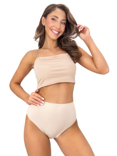 Beige high-waisted cotton panties with lace - 273 - 5
