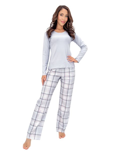 Checkered Cotton Pajamas - Dani long gray - 3
