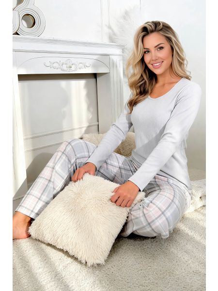 Checkered Cotton Pajamas - Dani long gray - 2