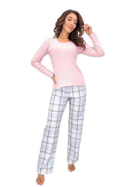 Women`s checkered pajamas - Dani long pink - 2