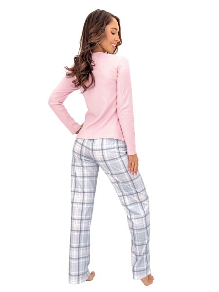 Women`s checkered pajamas - Dani long pink - 3