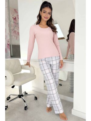 Women`s checkered pajamas - Dani long pink