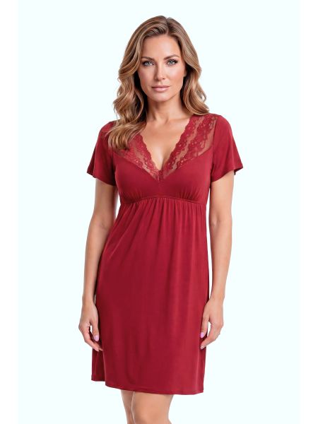 Short-Sleeved Nightdress - Damaris Burgundy - 2