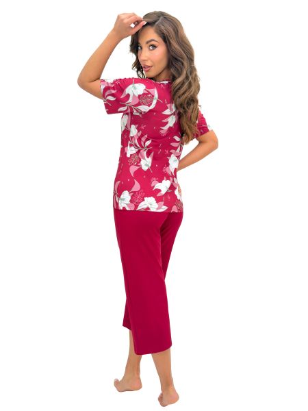 Burgundy women`s viscose pajamas - Brigitte 3/4 - 3