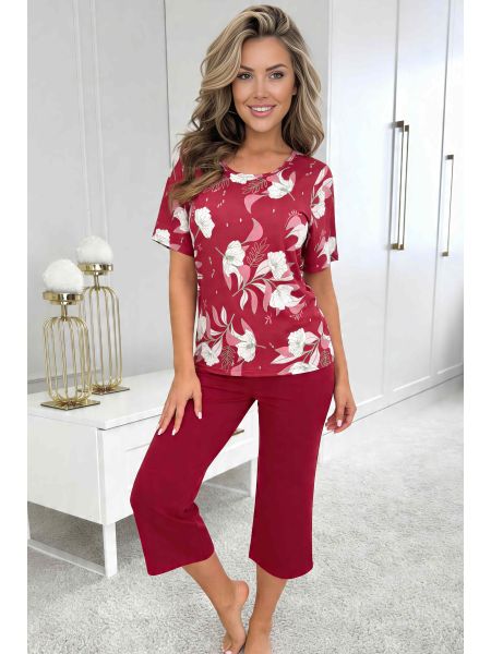 Burgundy women`s viscose pajamas - Brigitte 3/4