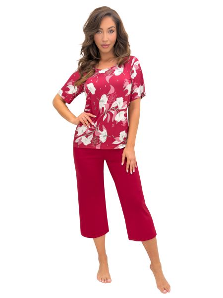 Burgundy women`s viscose pajamas - Brigitte 3/4 - 2