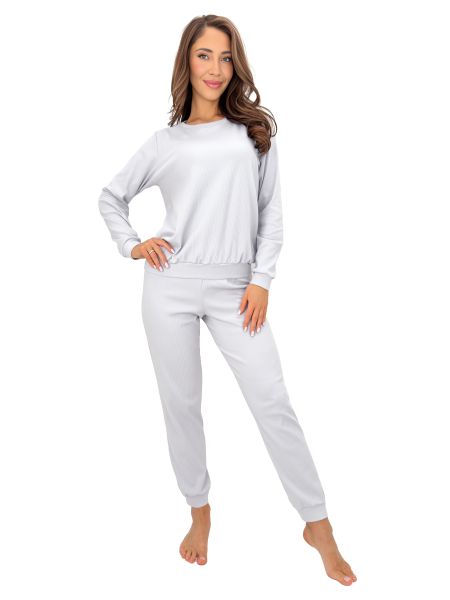 Women1s Gray Long-Sleeve Pajamas - Home Long Gray - 3