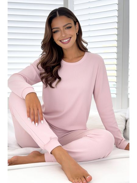Pink Women`s Cotton Pajamas - Home Long Pink