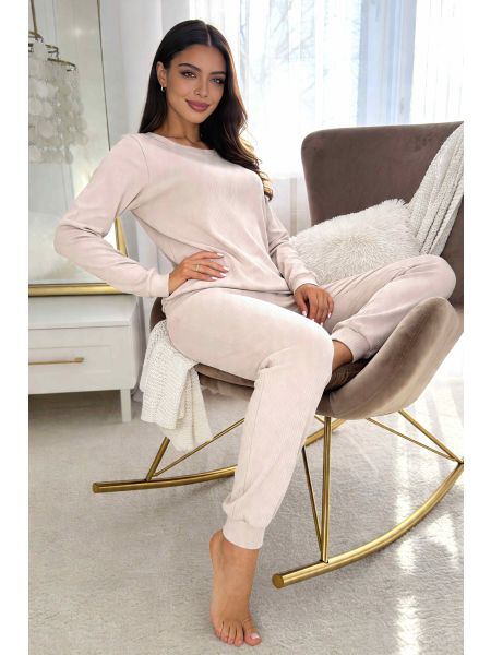 Beige Women`s Cotton Pajamas - Home Long Beige - 2