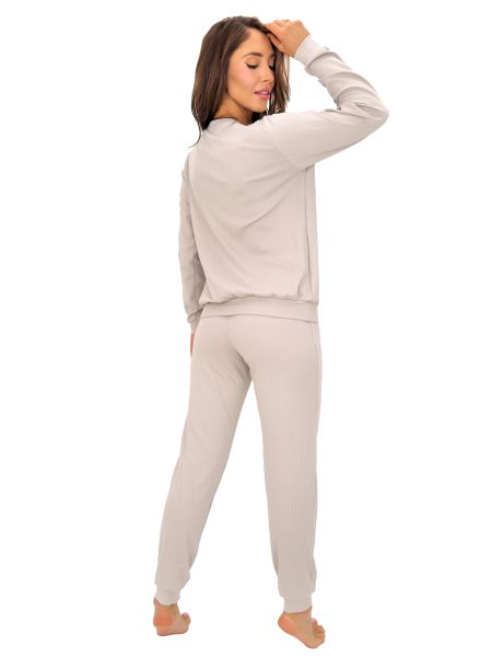 Beige Women`s Cotton Pajamas - Home Long Beige - 4