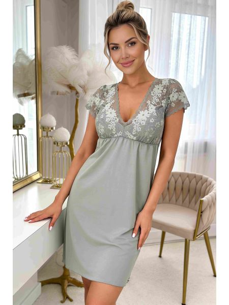 Green Nightdress with Lace - Ramona Olive