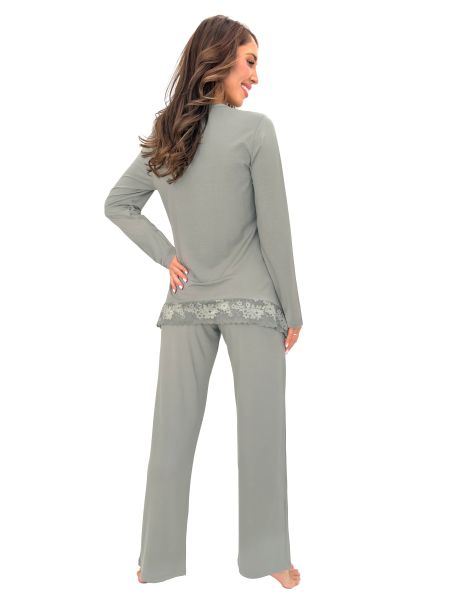 Elegant green pajamas with lace - Ramona Long olive - 3
