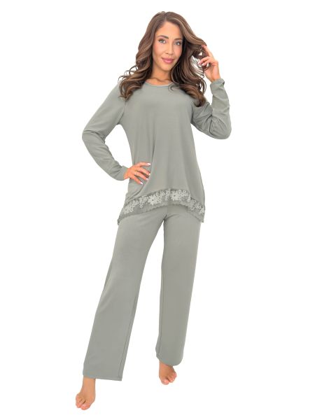 Elegant green pajamas with lace - Ramona Long olive - 2
