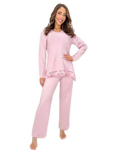 Pink viscose pajamas with lace - Ramona Long Pink - 2