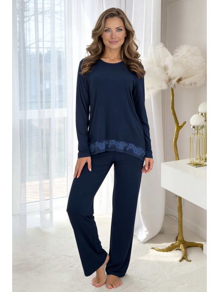 Elegant Long Navy Blue Pajamas - Ramona long dark blue