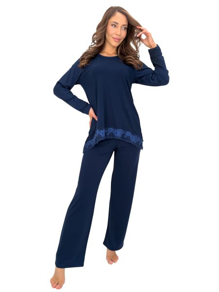 Elegant Long Navy Blue Pajamas - Ramona long dark blue - 2
