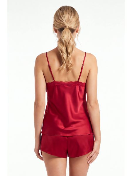 Satin Burgundy Women`s Pajamas - Tiffani 1/2 Burgundy - 3