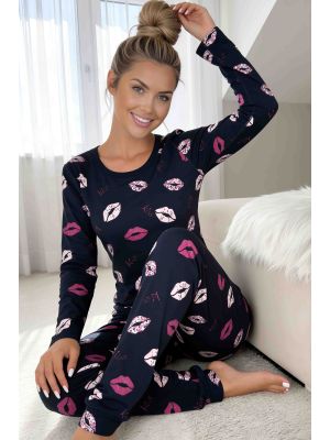 Women`s Long-Sleeved Pajamas - Kiss Long