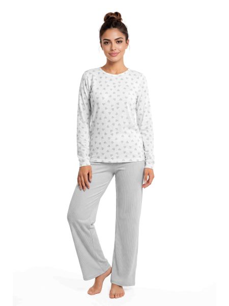 Women`s Cotton Pajamas with Hearts - Love Long Gray - 2