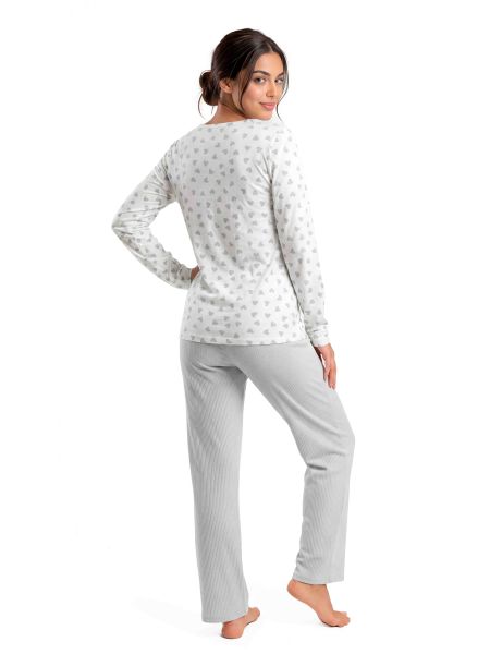 Women`s Cotton Pajamas with Hearts - Love Long Gray - 3