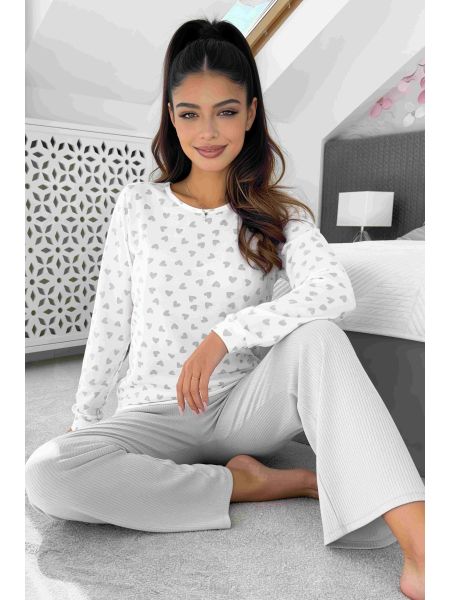 Women`s Cotton Pajamas with Hearts - Love Long Gray