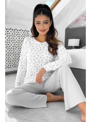 Women`s Cotton Pajamas with Hearts - Love Long Gray