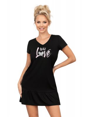 Cotton nightdress with frill - Pantera black