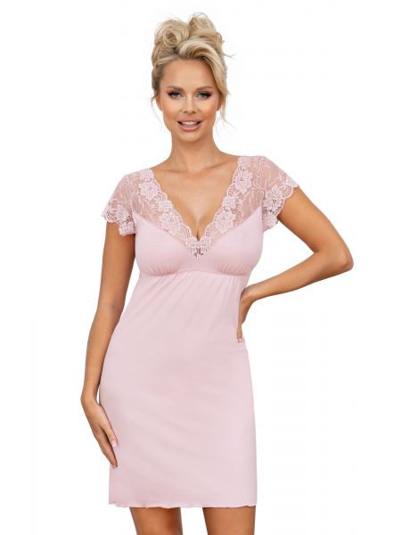 Elegant nightdress with lace - Ismena powder pink