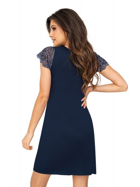 Elegant nightdress with lace - Melania dark blue - 2